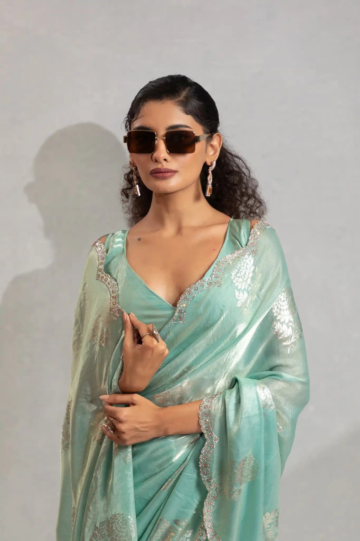 India Silk Mint Green Designer Fendy Silk Saree with Zari Buta Work