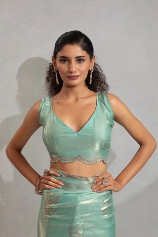 India Silk Mint Green Designer Fendy Silk Saree with Zari Buta Work