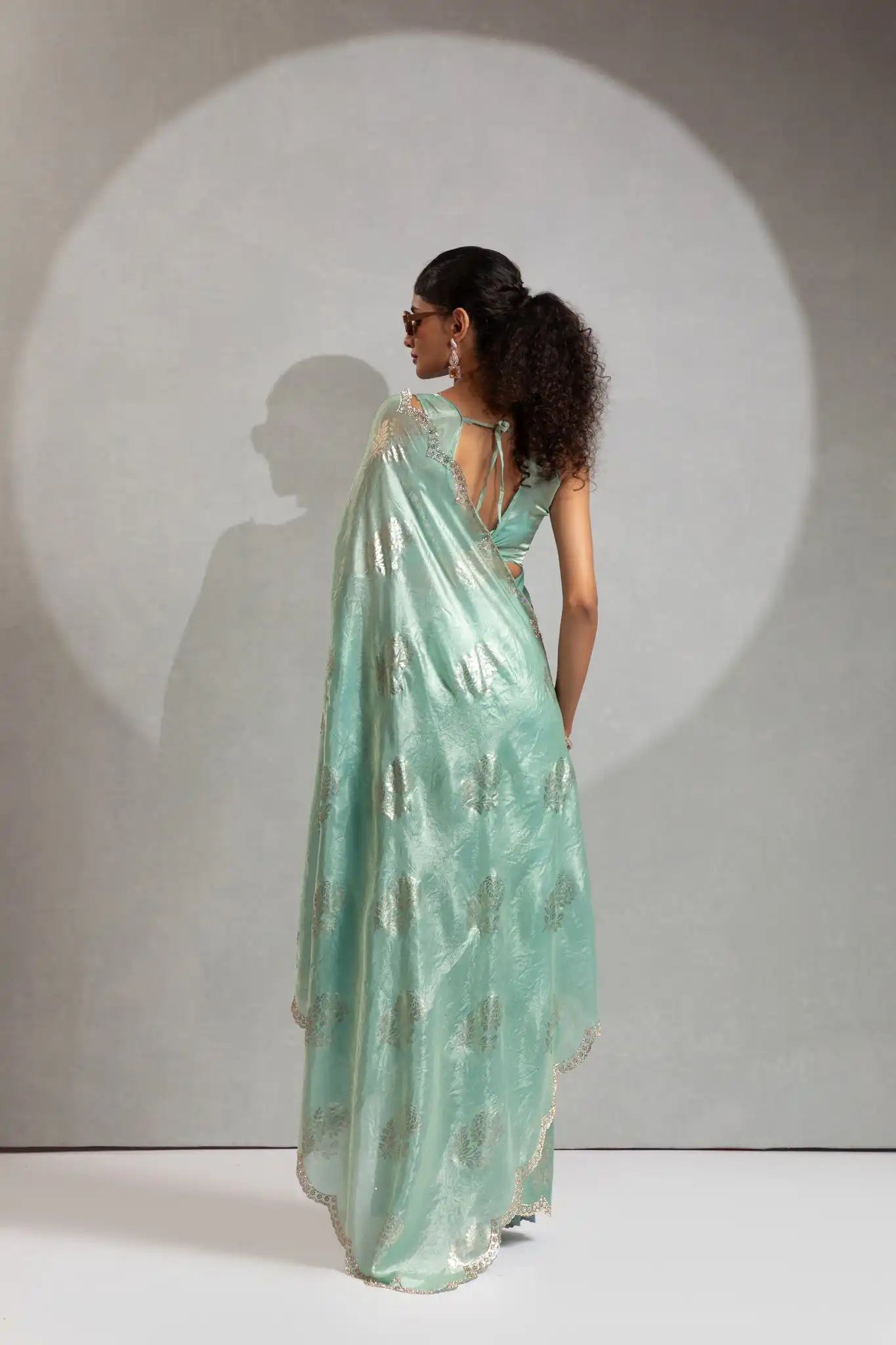 India Silk Mint Green Designer Fendy Silk Saree with Zari Buta Work