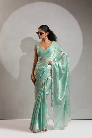 India Silk Mint Green Designer Fendy Silk Saree with Zari Buta Work