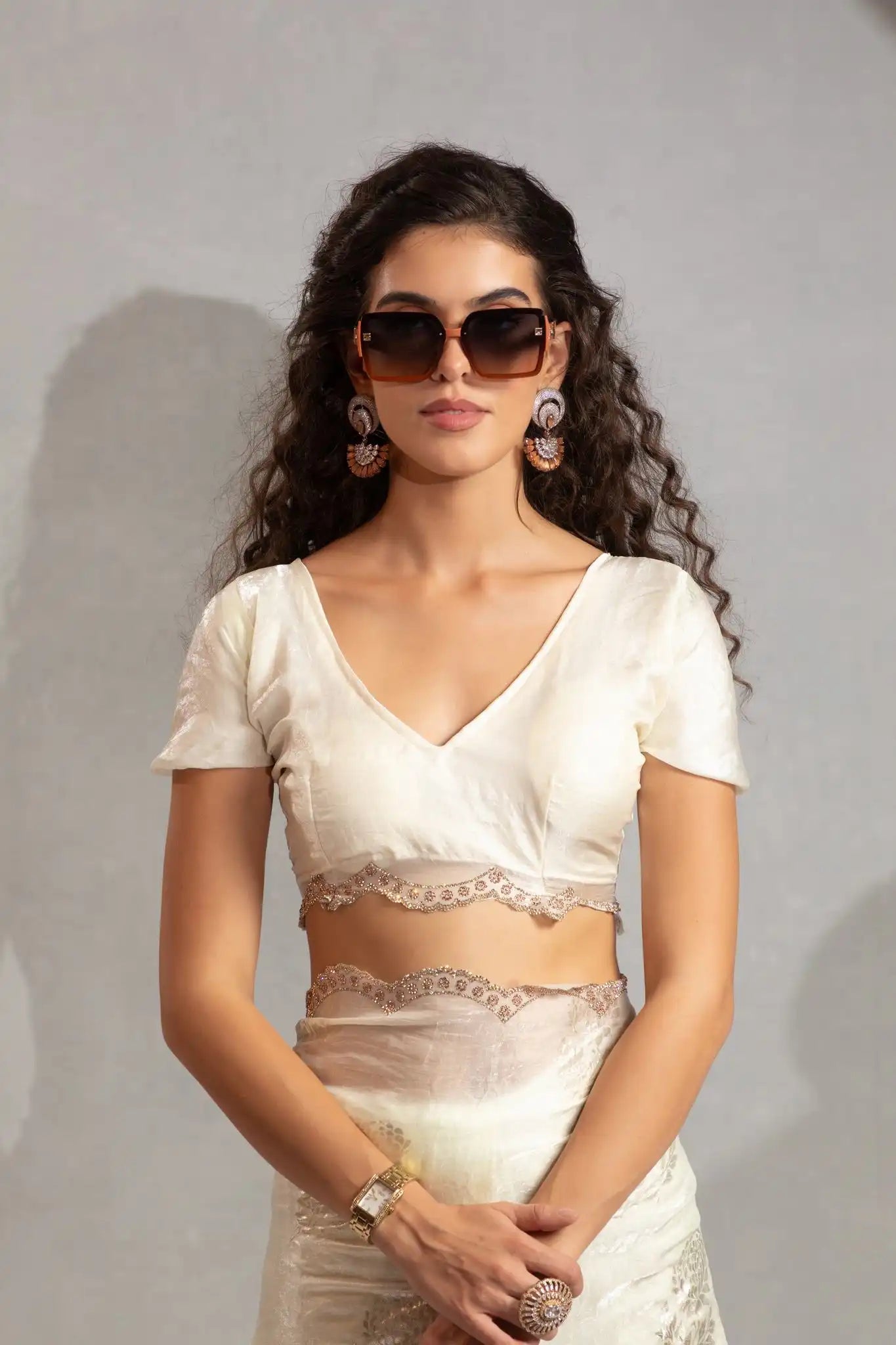 India Silk White Designer Fendy Satin Saree with Zari Buta Work
