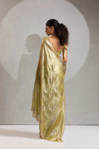 India Silk Lime Green Designer Fendy Satin Saree with Zari Buta Work