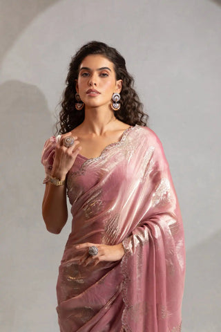 India Silk Pink Designer Fendy Satin Saree with Zari Buta Work