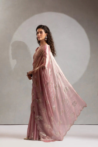 India Silk Pink Designer Fendy Satin Saree with Zari Buta Work