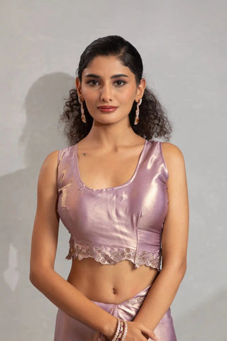 India Silk Luxury Rose Gold Silk Saree with Gold Embellishments