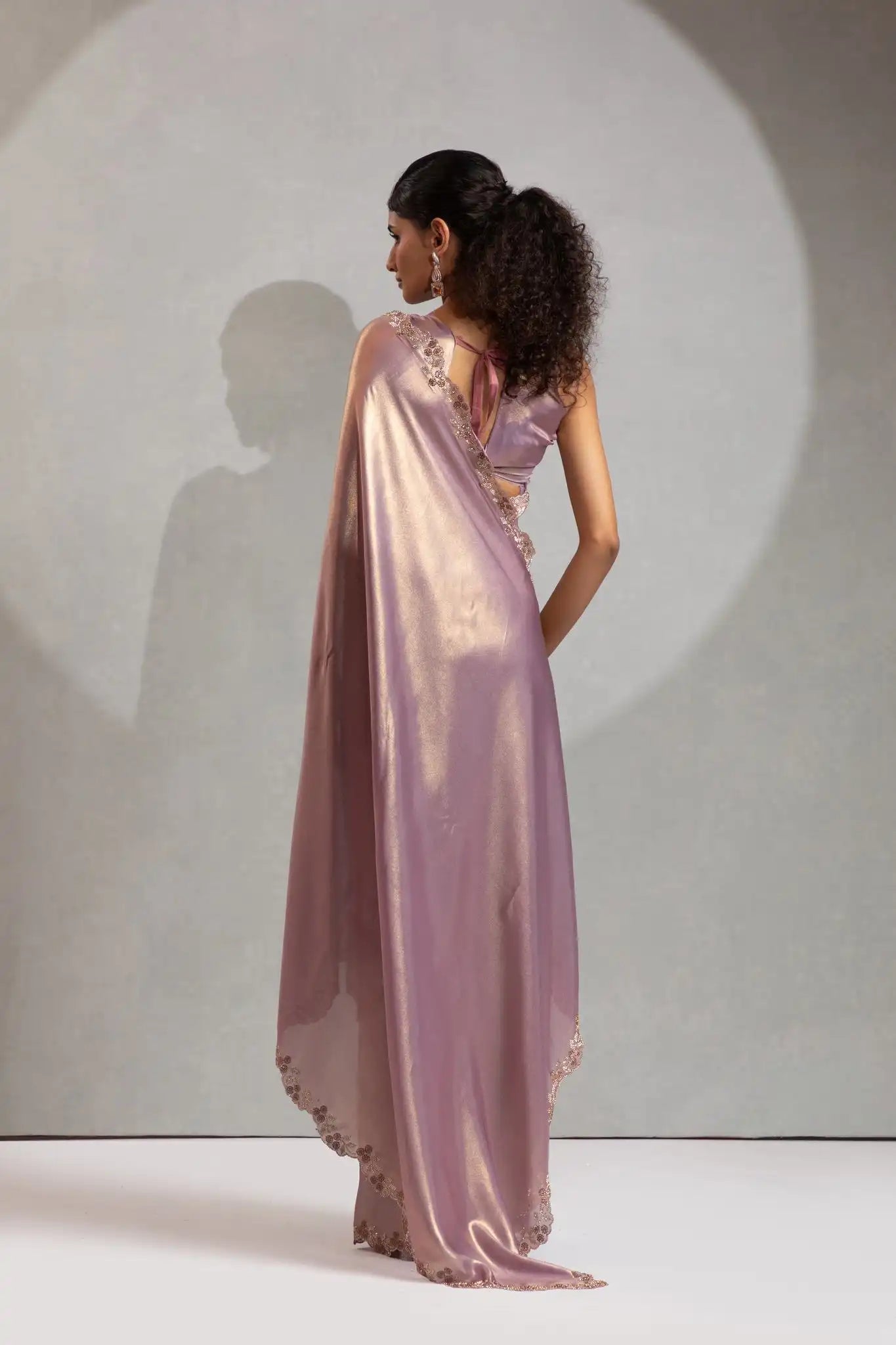 India Silk Luxury Rose Gold Silk Saree with Gold Embellishments