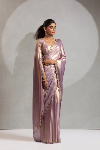 India Silk Luxury Rose Gold Silk Saree with Gold Embellishments