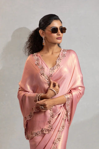 India Silk Luxury Pink Silk Saree with Gold Embellishments