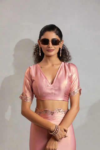 India Silk Luxury Pink Silk Saree with Gold Embellishments