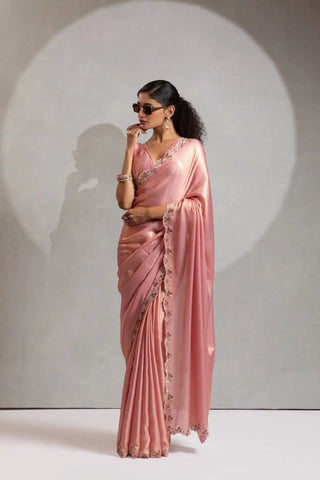 India Silk Luxury Pink Silk Saree with Gold Embellishments