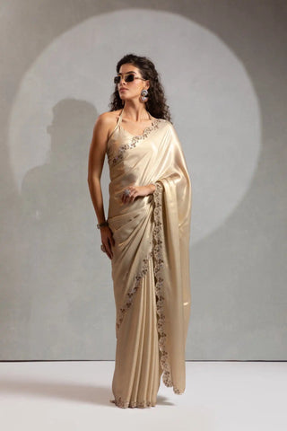 India Silk Luxury Gold Silk Saree with Gold Embellishments