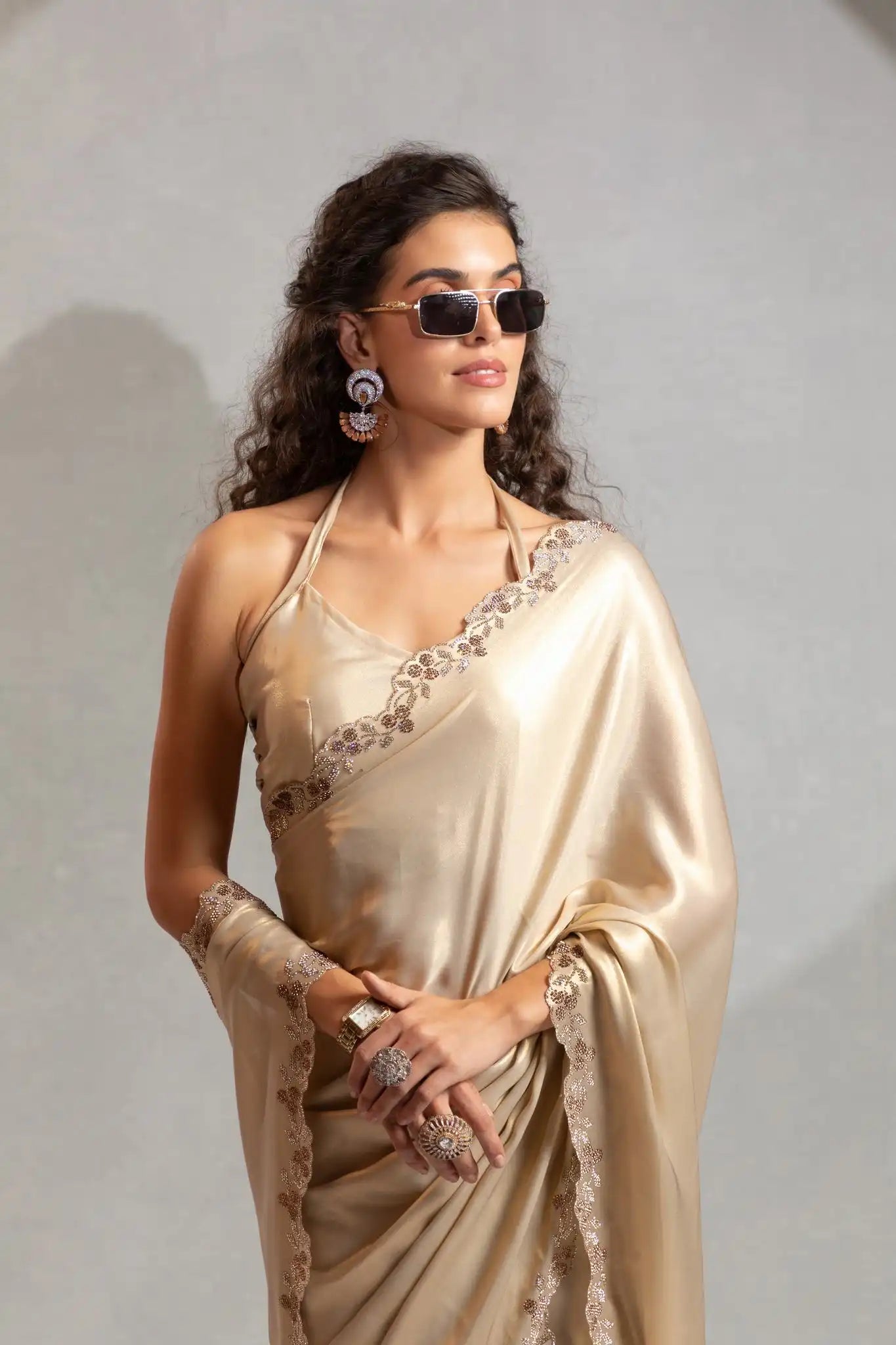 India Silk Luxury Gold Silk Saree with Gold Embellishments