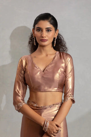 India Silk Luxury Rose Gold Silk Saree with Gold Embellishments
