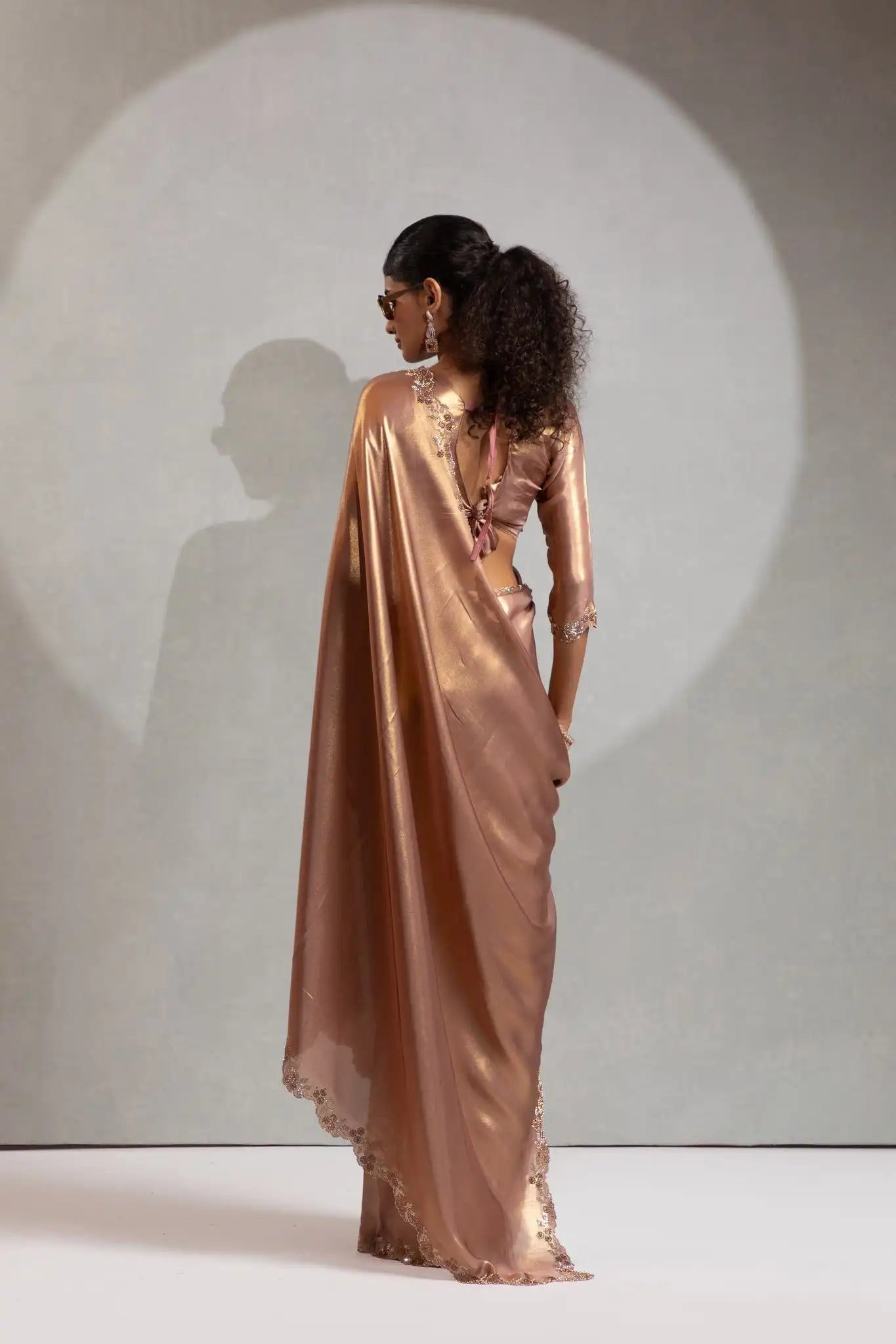 India Silk Luxury Rose Gold Silk Saree with Gold Embellishments
