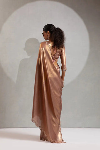 India Silk Luxury Rose Gold Silk Saree with Gold Embellishments