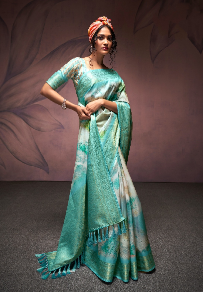 Sea Green Elegant Handloom Silk Saree with Zari Border | Luxury Ethnic Wear for Women