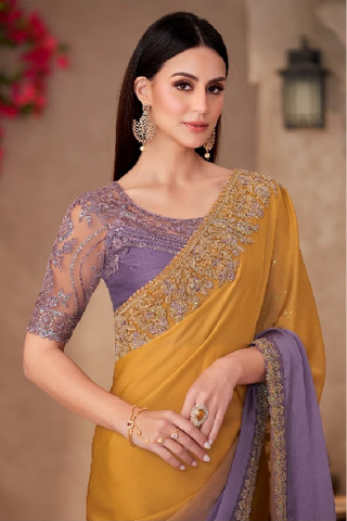 Designer Ombre Embroidered Saree | Party & Wedding Wear UK