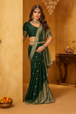 Royal Plum Zari Weaving Banarasi Silk Saree In Green | Indian Wedding & Party Wear