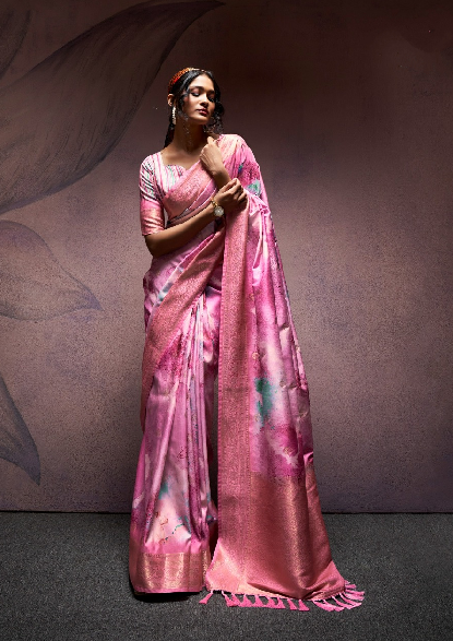 Pink Elegant Handloom Silk Saree with Zari Border | Luxury Ethnic Wear for Women
