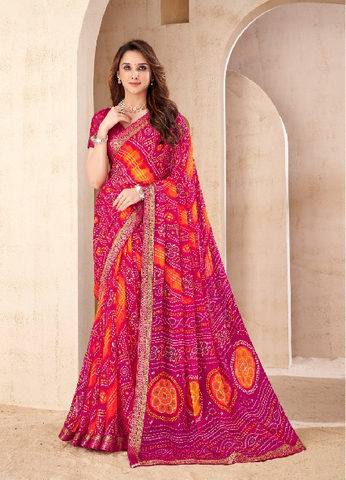 Pink Traditional Bandhani Silk Saree with Woven Motifs | Premium Indian Ethnic Wear