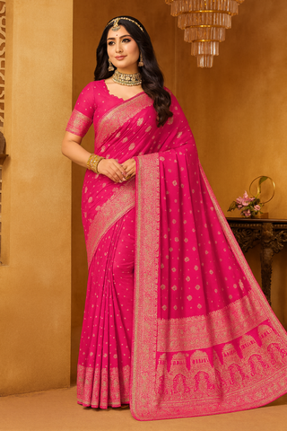 Royal Plum Zari Weaving Banarasi Silk Saree In Pink| Indian Wedding & Party Wear