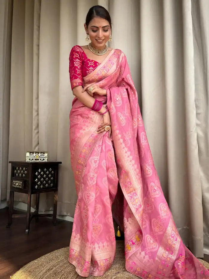 India Silk Presents Pink Banarasi Soft Silk Sarees That Blend Traditional Artistry With Everyday Comfort