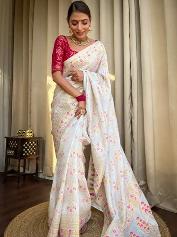 India Silk Presents White Banarasi Soft Silk Sarees That Blend Traditional Artistry With Everyday Comfort