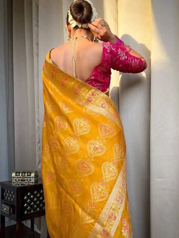 India Silk Presents Yellow Banarasi Soft Silk Sarees That Blend Traditional Artistry With Everyday Comfort