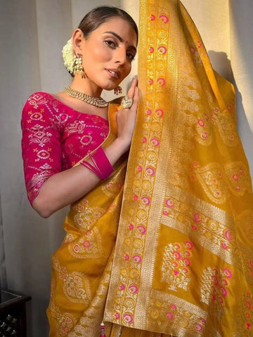 India Silk Presents Yellow Banarasi Soft Silk Sarees That Blend Traditional Artistry With Everyday Comfort