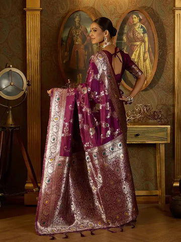 India Silk Present Purple Banarasi Soft Silk Saree Combines Rich Tradition With Luxurious Comfort