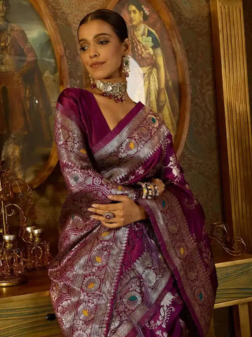 India Silk Present Purple Banarasi Soft Silk Saree Combines Rich Tradition With Luxurious Comfort