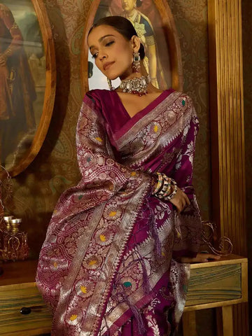 India Silk Present Purple Banarasi Soft Silk Saree Combines Rich Tradition With Luxurious Comfort