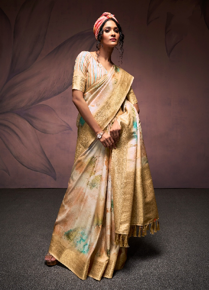 Elegant Handloom Silk Saree with Gold Zari Border | Luxury Ethnic Wear for Women