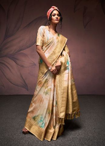 Elegant Handloom Silk Saree with Gold Zari Border | Luxury Ethnic Wear for Women