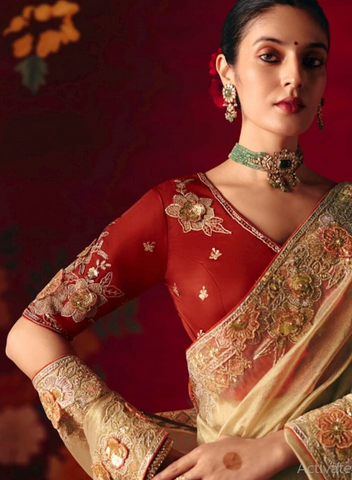 Beige Embroidered Designer Sarees for Women | Wedding Sarees UK