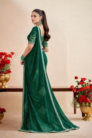Bottle Green Designer Embellished Sarees for Women | Wedding Sarees UK