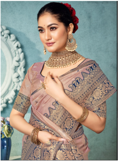 Soft Banarasi Silk Saree in ROSE PINK  – Heavy Zari Weaving Border | Wedding & Party Wear Indian Saree UK