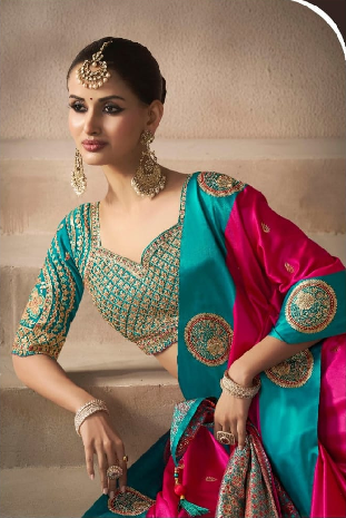 Pink Embroidered Silk Designer Saree | Luxury Wedding Saree UK