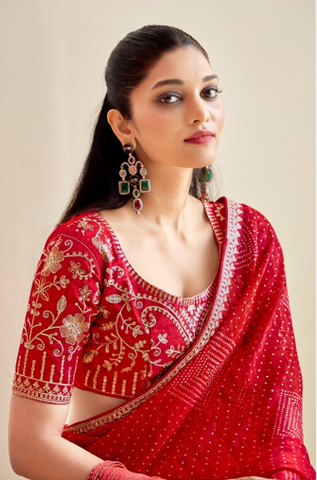 Red Designer Embellished Sarees for Women | Wedding Sarees UK