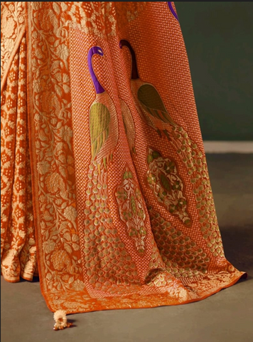 Orange Banarasi Silk Saree with Zari Work | UK