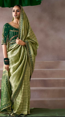 Olive Green Designer Embroidered Saree Collection | Wedding & Party Wear UK