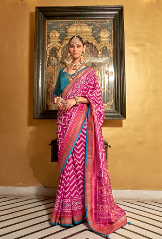 Pink Patola Saree with Traditional Weave | Luxury Indian Sarees UK