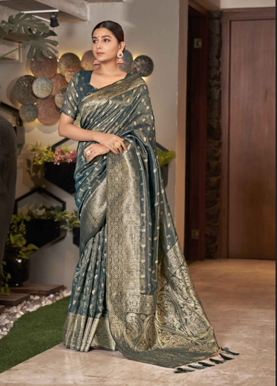 Banarasi Silk Saree – Grey Designer Zari Weave - UK