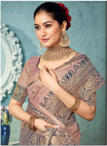 Soft Banarasi Silk Saree in ROSE PINK  – Heavy Zari Weaving Border | Wedding & Party Wear Indian Saree UK