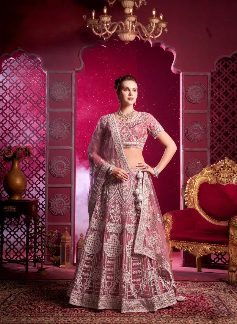 Pink Codding Sequins with Premium Net Lehenga Choli with Dupatta