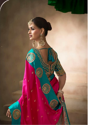 Pink Embroidered Silk Designer Saree | Luxury Wedding Saree UK