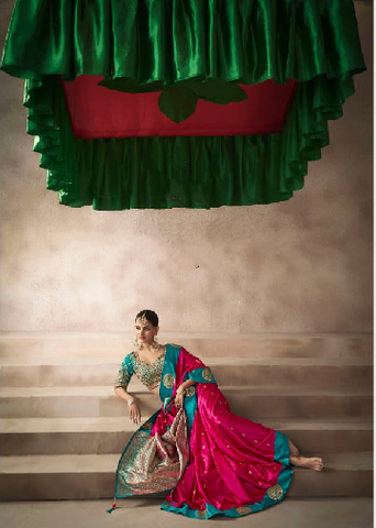 Pink Embroidered Silk Designer Saree | Luxury Wedding Saree UK