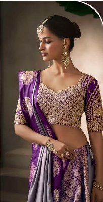 Lavender Embroidered Silk Designer Saree | Luxury Wedding Saree UK