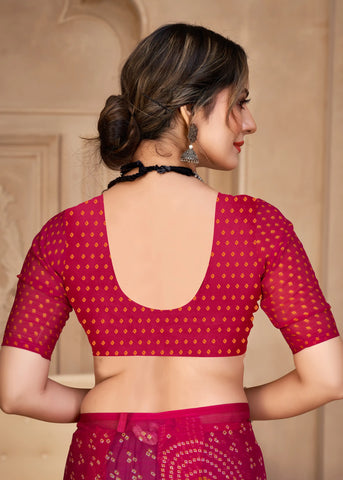 India Silk Red Chiffon Sarees Designed To Provide A Soft Flowing Silhouette That Enhances Your Natural Grace