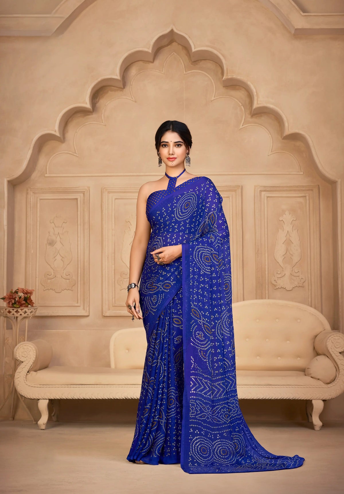 India Silk Blue Chiffon Sarees Designed To Provide A Soft Flowing Silhouette That Enhances Your Natural Grace